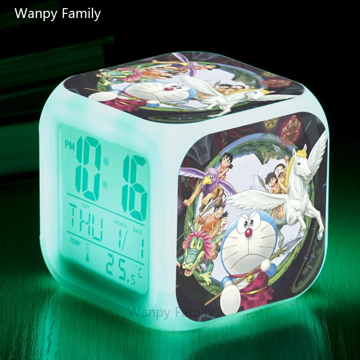 [Wanpy family] кашемировая Толстовка Doraemon, Будильник для детей, подарок на день рождения, прикроватные настольные часы, меняющие цвет, будильник - Цвет: Многоцветный