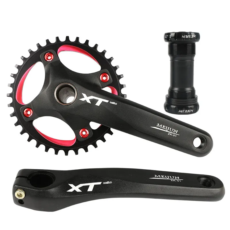 Алюминиевый горный велосипед из сплава Crankset Полый зуб пластины кривошипный рычаг Звездочка цепное колесо для велосипеда с нижним кронштейном диск BCD 104 мм - Цвет: Черный