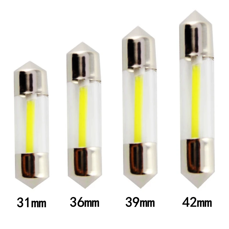 

10pcs 31mm 36mm 39mm 42mm C5W Filiform Style COB Filament LED Festoon light Car License Glass Lamp White 12V 10X