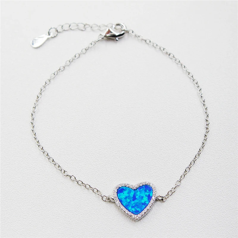 

WALERV Women Fashion Color Bracelet Heart Shape Real Solid Crystal Blue Fire Opal Charm Bracelet Hand Chain 17-20CM