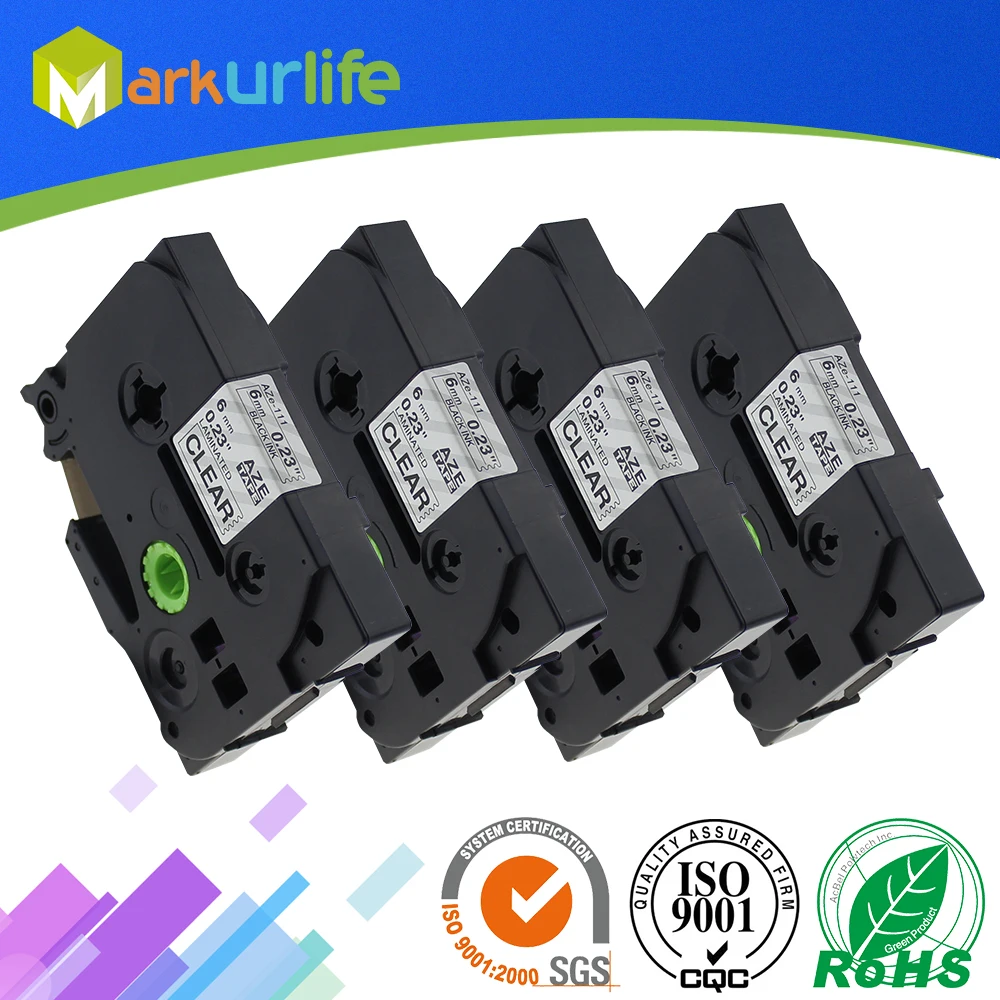 

4 Packs Laminated Tape Compatible for Brother TZE111 Tze111 TZe-111P-Touch Labeler Adhensive tze111( Black on Clear, 6mm x 8m)