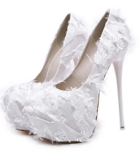 

new woman 16CM high heel feather tassel platform pumps sexy lady nightclub super high heel platform pumps feather tassel pumps