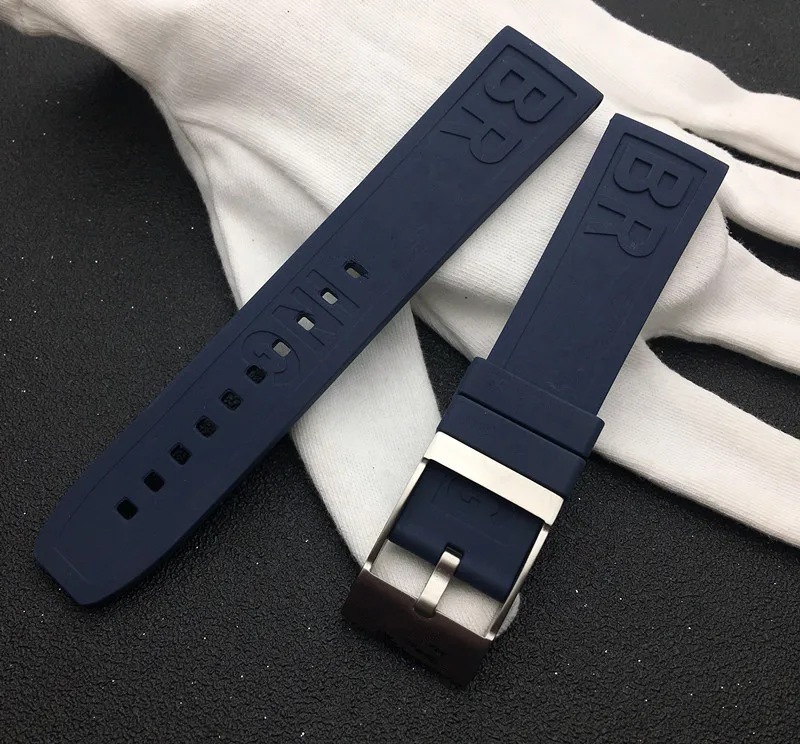 Темно синий качественный силиконовый ремешок для часов 22 мм браслет