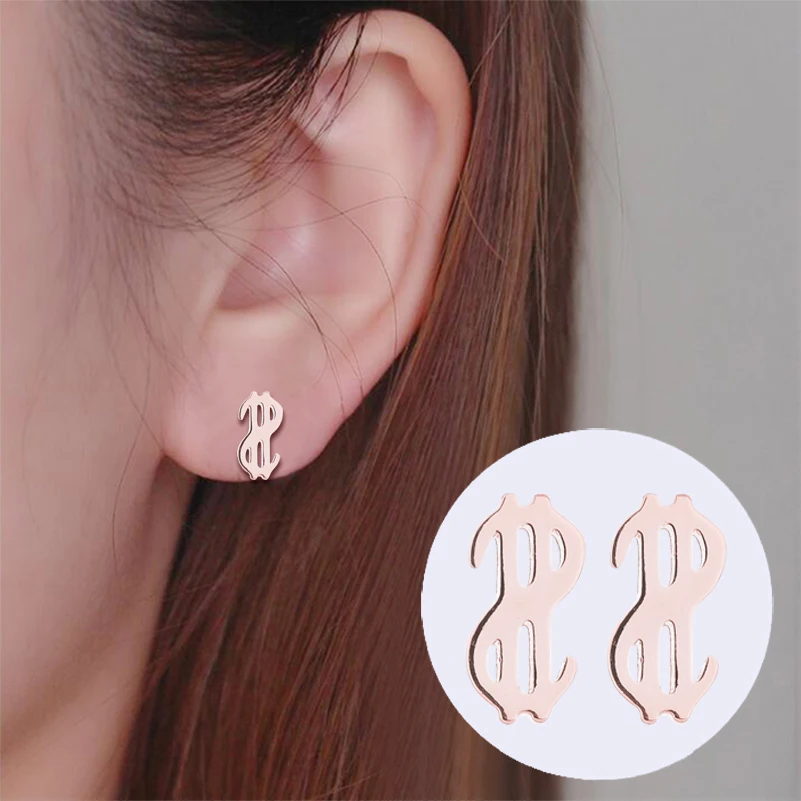 

Yiustar Unique Alphabet Stainless Steel Stud Earrings Dollars Shape Money Ear Earing Women Men Jewelry Unique Party Gifts