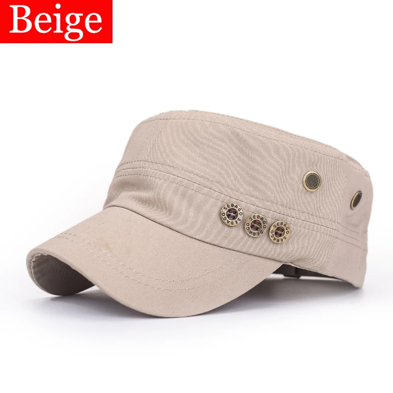 Beige RoxCober модная армейская плоская кепка с пуговицами для мужчин и женщин, хлопковые классические винтажные военные шапки, немецкая бейсболка с воздушным глазом, солнцезащитная Кепка 3036 - Цвет: Beige