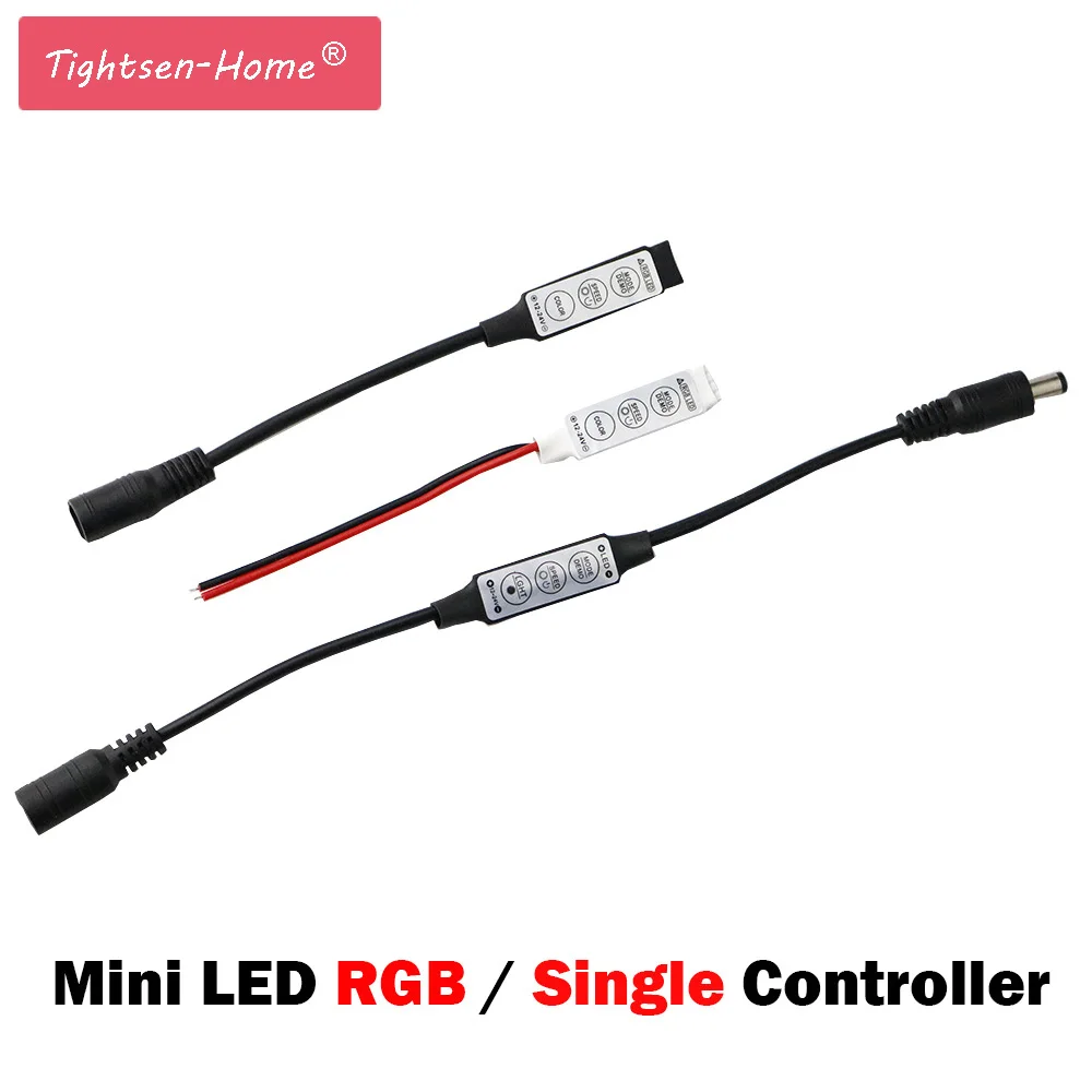 

12V 24V LED RGB Controler Single Color Mini 3Key DC Plug wire LED RGB black White Dimmer Connector for 5050 3528 5630 LED Strip