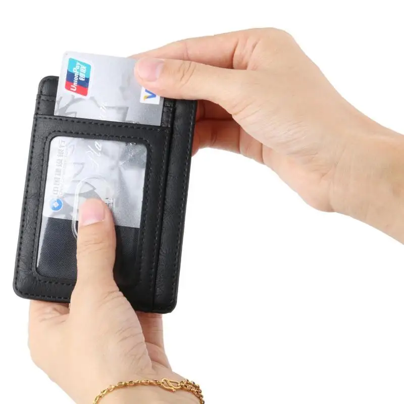 Тонкий кошелек с зажимом для денег RFID Блокировка минималистичный двойной кошелек для мужчин из натуральной кожи передний карман визитница