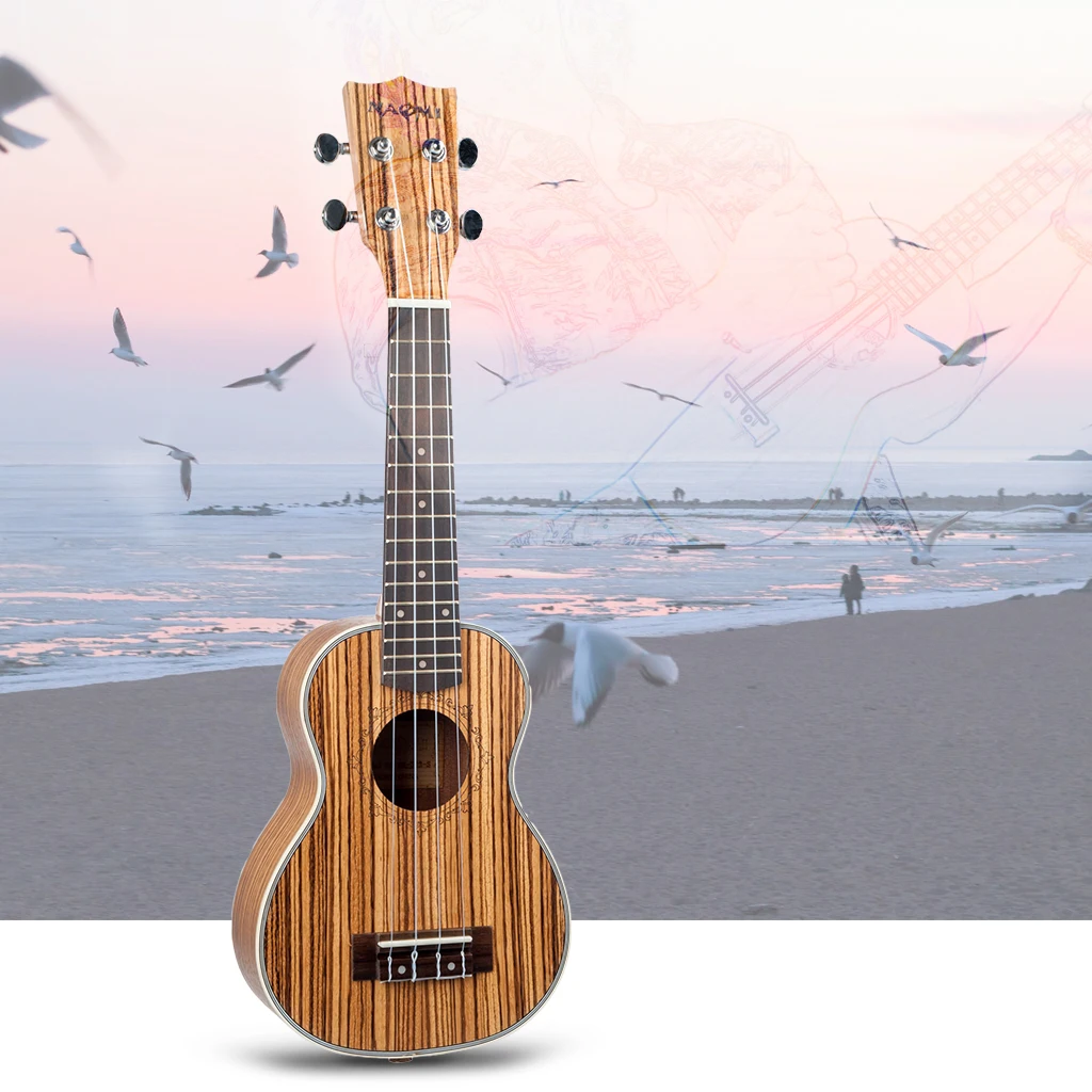 Наоми укулеле 21 Гавайская гитара Акустическая укулеле Zebrawood 15 Лада 4 струны Гавайская гитара 21 музыкальный струнный инструмент