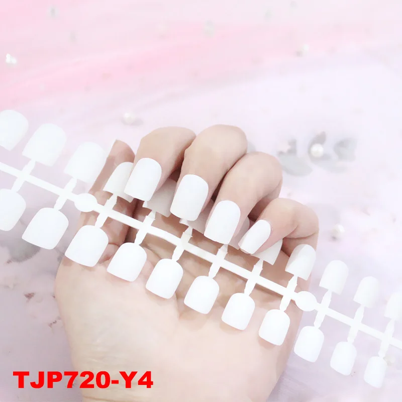 TJP720-Y4 24 шт модные чистые цветные квадратные головы короткие скраб накладные ногти матовые искусственные поддельные ногти для ежедневной носки на дереве ногтей - Цвет: TJP720-Y4