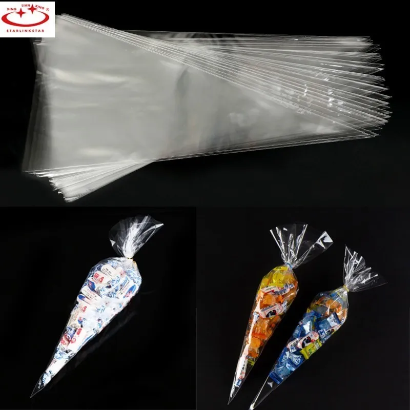 50PCS Candy Bag Wedding Birthday Party Decoration Gift Conical Plastic Packaging Cookie Dropshipping |