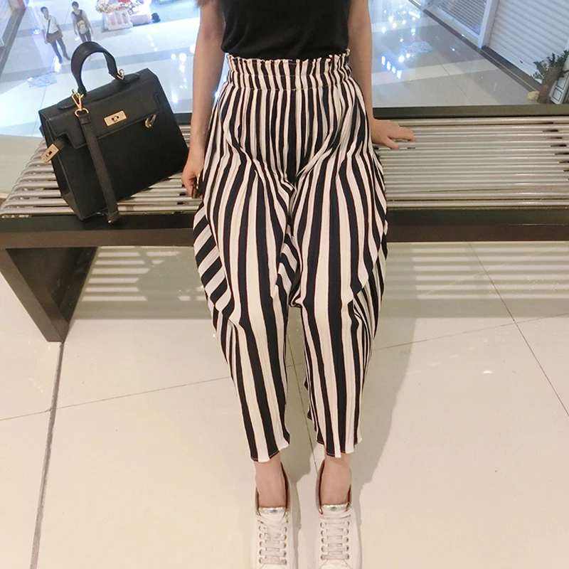 Юбка женская шифоновая в черно-белую полоску длинная модная до щиколотки с