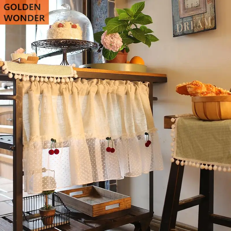 American Pastoral Cotton Half Curtain Short Curtains Cherry Door For The Kitchen Chinese Lace Fabric | Дом и сад