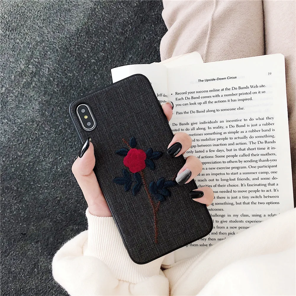 Embroider Rose Phone Case For Apple iPhone 7 Plus Vintage Flora Cases 6 6s 8 X XS MAX XR High Quality Soft Cover |