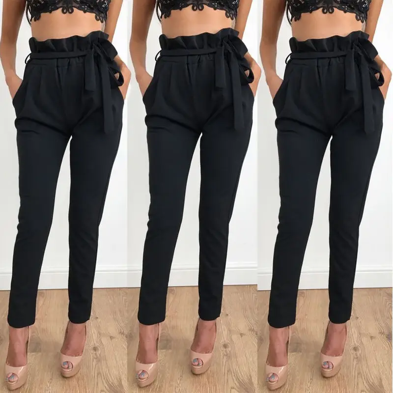 2019 NEW Women High Waist Slim Skinny Leggings Stretchy Bow Belt Drawstring Pants Jeggings Pencil Trousers | Женская одежда