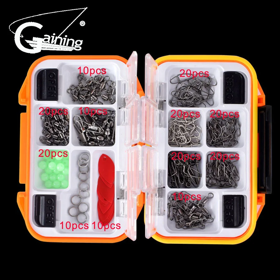 191pcs/box Fishing Accessories Kit Including Swivels Snaps Sinker Slides Luminous Beads with 12 Compartments Tackle Box - купить по