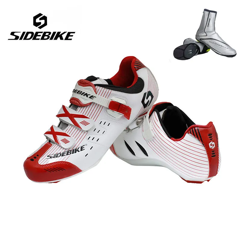 white with overshoes SIDEBIKE профессиональные дорожные велосипедные ботинки мужские уличные спортивные кроссовки для велосипедиста самоблокирующиеся шоссейные велосипедные ботинки Zapatillas Ciclismo - Цвет: white with overshoes