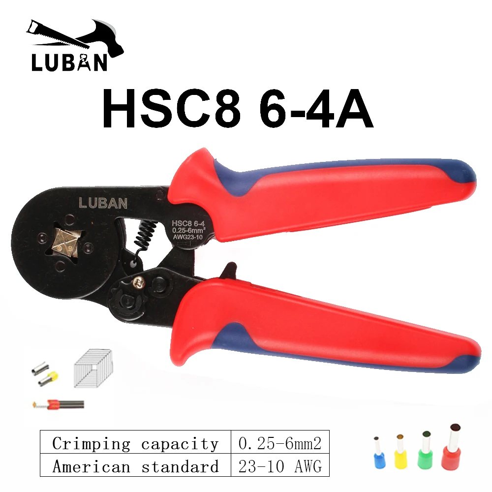 6-4A HSC8 6-4A 6-6 мини-тип обжимные плоскогубцы 0,25-6 мм2 клеммы обжимной инструмент Мультитул инструмент руки плоскогубцы hsc8 16-4 Пинцет alicate - Цвет: 6-4A
