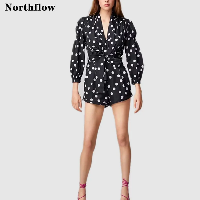 Northflow 2019 комбинезон моно Mujer сексуальный в горошек с пышными рукавами v образным