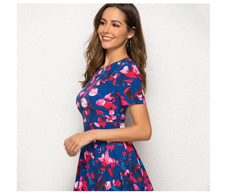S. FLAVOR, новинка, Vestidos, ТРАПЕЦИЕВИДНОЕ ПЛАТЬЕ для женщин, весна-лето, модное, с круглым вырезом, с принтом, вечерние платья, короткий рукав, повседневное, миди, vestidos