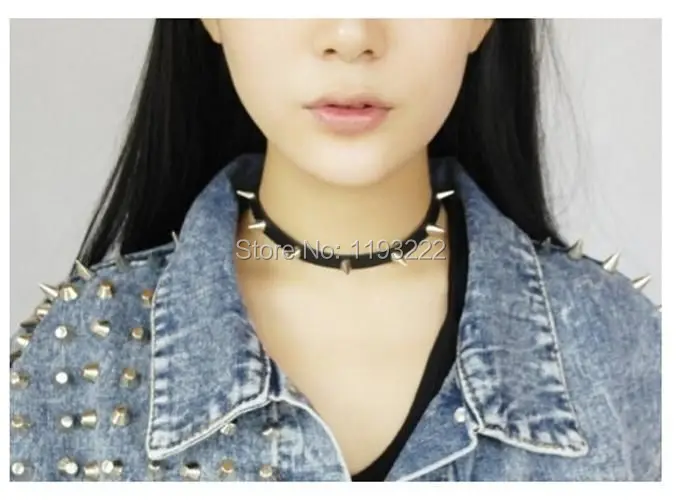 Панк готический нагрудник шипы чокер ручной работы шпильки заклепки кожаное