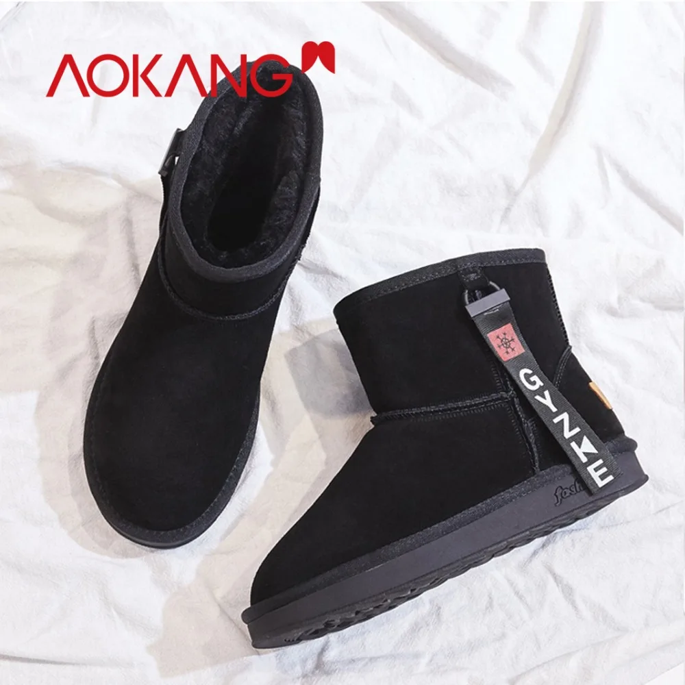 AOKANG/зимние ботинки; женская обувь без шнуровки на плоской подошве с плюшевой стелькой; женская зимняя обувь на платформе высокого качества