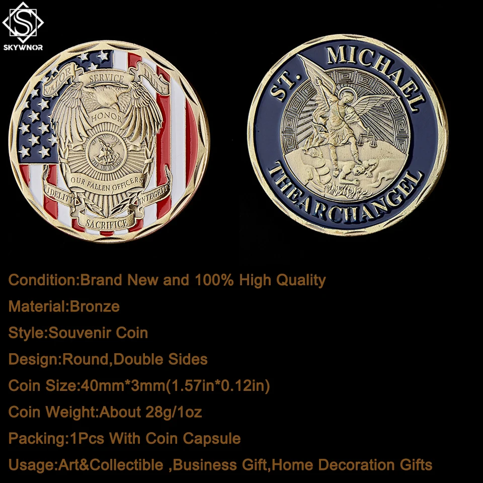 5 шт./лот США Archangel St Michael Our pould Officer Patron Saint Challenge Copper Coin|Безвалютные монеты| |