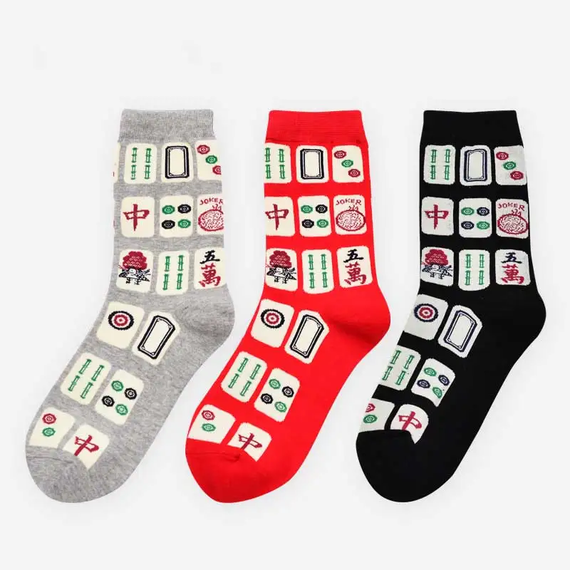 

Cartoon Mahjong Patterned Women Short Socks Cotton Funny Mahjong Socks For Couples Harajuku Summer Ankle Cotton Sock Customized