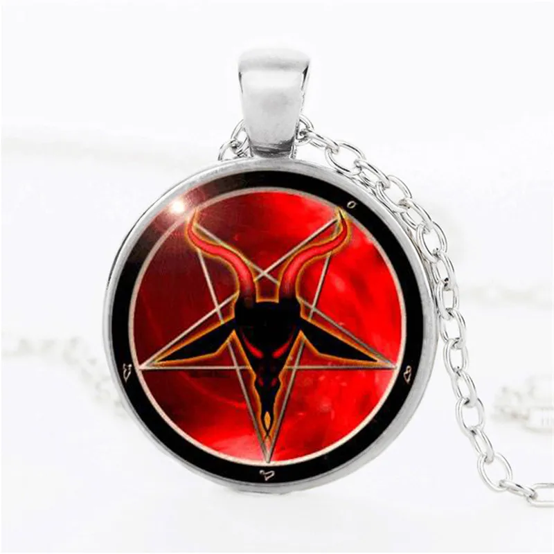 2018 перевернутая пентаграмма Бафомет подвеска и ожерелье Голова козла стеклянный