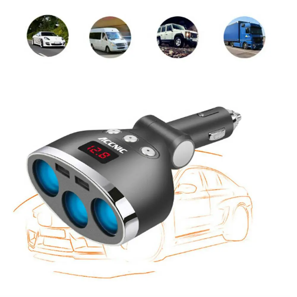 3 Way Multi Car Cigarette Lighter Socket Extension Splitter Plug LED USB Smart Charger Adapter for Phone DVR GPS MP3