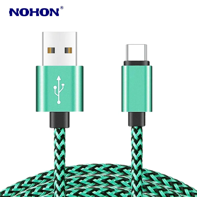 1 м 2 м 3 м Плетеный type-C USB кабель для зарядки и передачи данных для Xiaomi 5S 6 8 9 Redmi Note7 Pro samsung S8 S9 S10 Honor 8 9 10 кабель для зарядного устройства - Цвет: Green