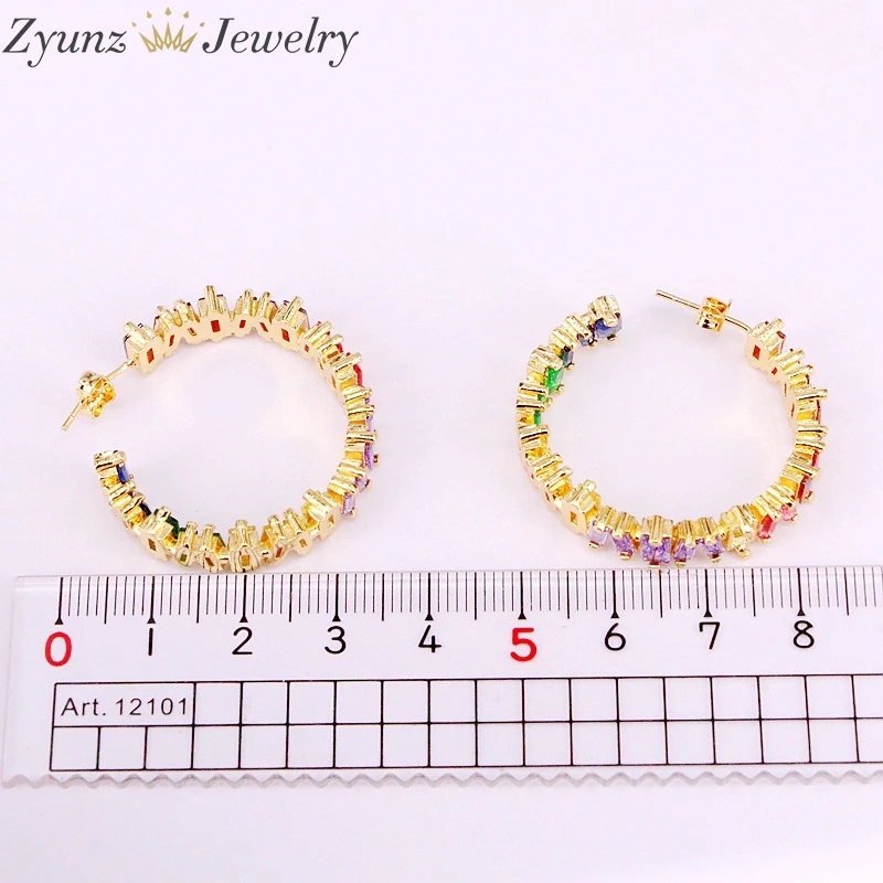 

5Pairs, 2019 Big Stud Earrings Delicate Studs Rainbow Colorful Crystal CZ Circle Stud Earrings Girl Women Jewelry