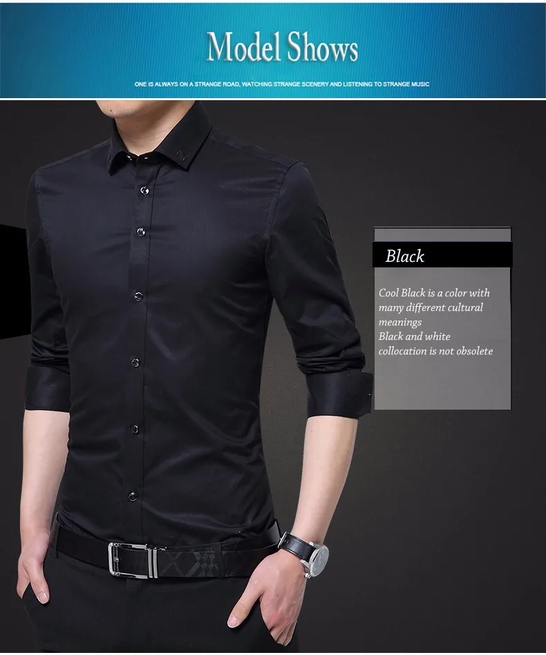 BROWON, деловая рубашка, Мужская умная Повседневная рубашка, вышитый воротник, длинный рукав, одноцветная, мужская деловая рубашка, Camisa Masculina