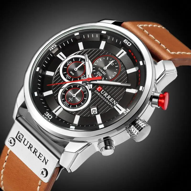 Silver Black CURREN 8291 Роскошные Брендовые мужские Аналоговые Цифровые кожаные спортивные часы мужские армейские военные часы мужские кварцевые часы Relojes Masculino - Цвет: Silver Black