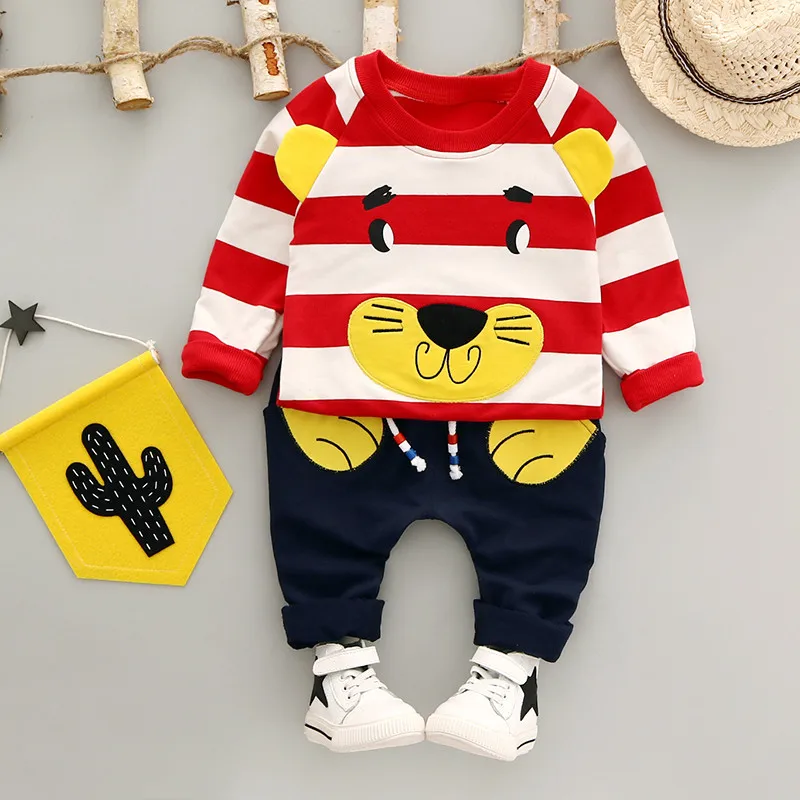 1st Baby Boy Clothing Set 2018 Autumn Long-sleeved O-Neck Fashion Style Cotton Cartoon Image Stripes Children's Clothes Suit k1 |