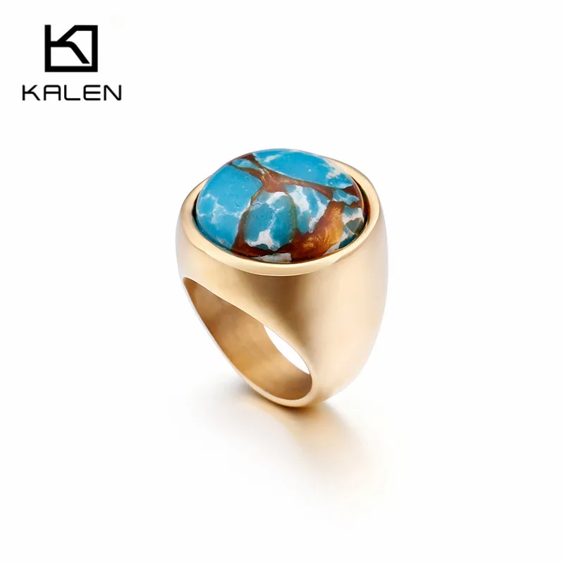 KALEN, 1 шт., нержавеющая сталь, болгарийское золото, кольца для женщин, Богемия, цветной камень, кольца на палец, размер 6, 7, 8, 9, дешевые кольца, ювелирные изделия - Цвет основного камня: colorful