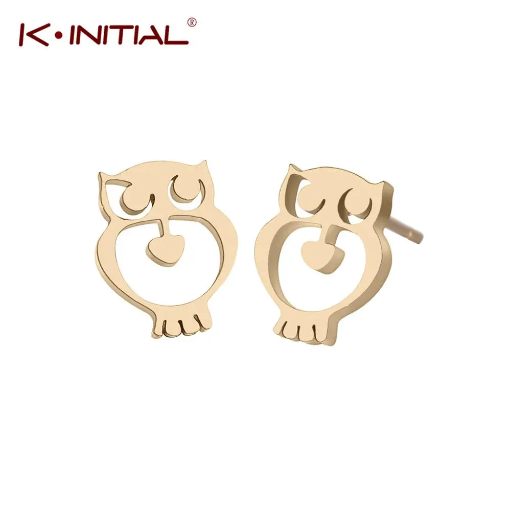 Женские серьги-гвоздики в виде совы Kinitial из нержавеющей стали красивые серьги