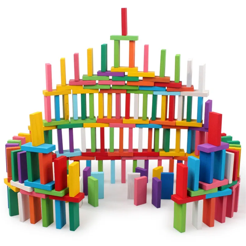 

120/240/360 Pcs Wooden Domino Toys Children Colored Rainbow Dominoes Building Blocks Kits Educational Toys Interactive Games