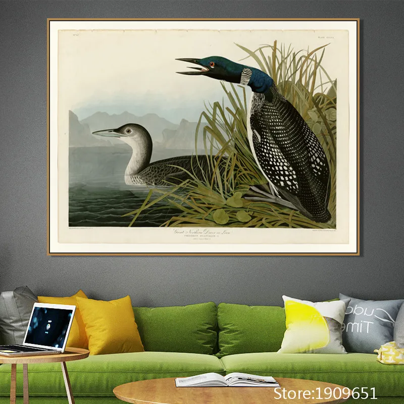 Хлопковая картина без рамки реалистичный авюн птицы рыба пейзаж холст печать