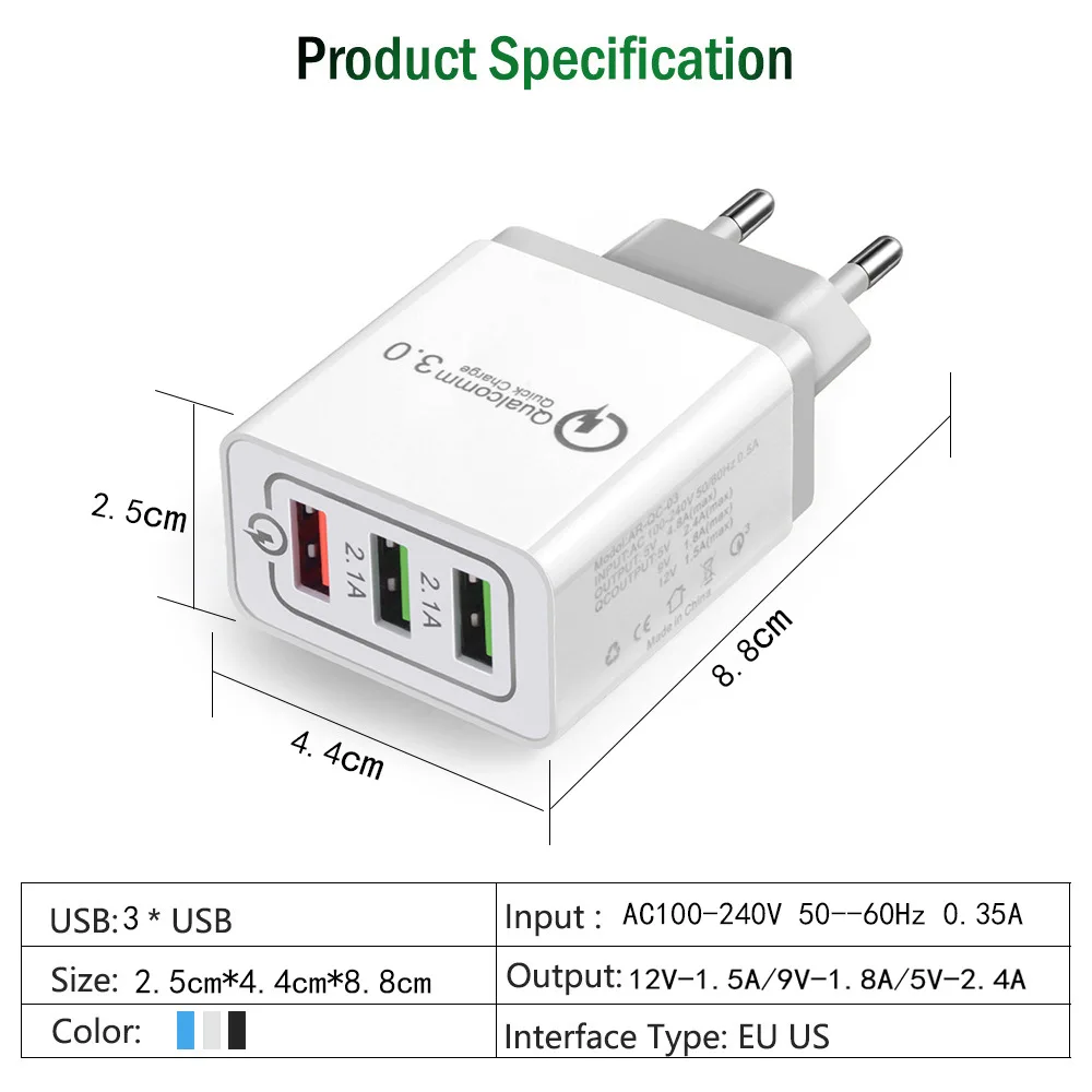 Vanniso USB зарядное устройство Быстрая зарядка 3 0 для iPhone X 8 7 Plus iPad настенное Samsung S10