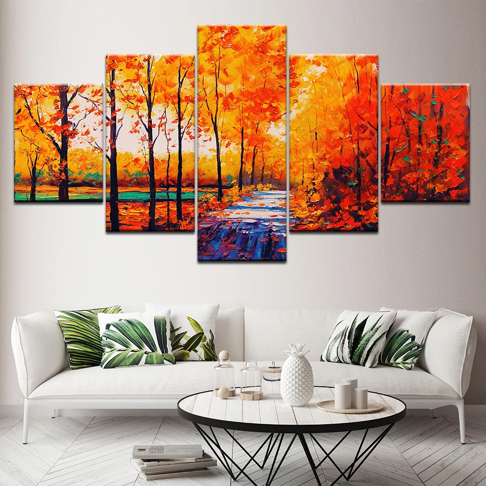 Картина желтые деревья 5 шт. обои Художественная печать на холсте современный