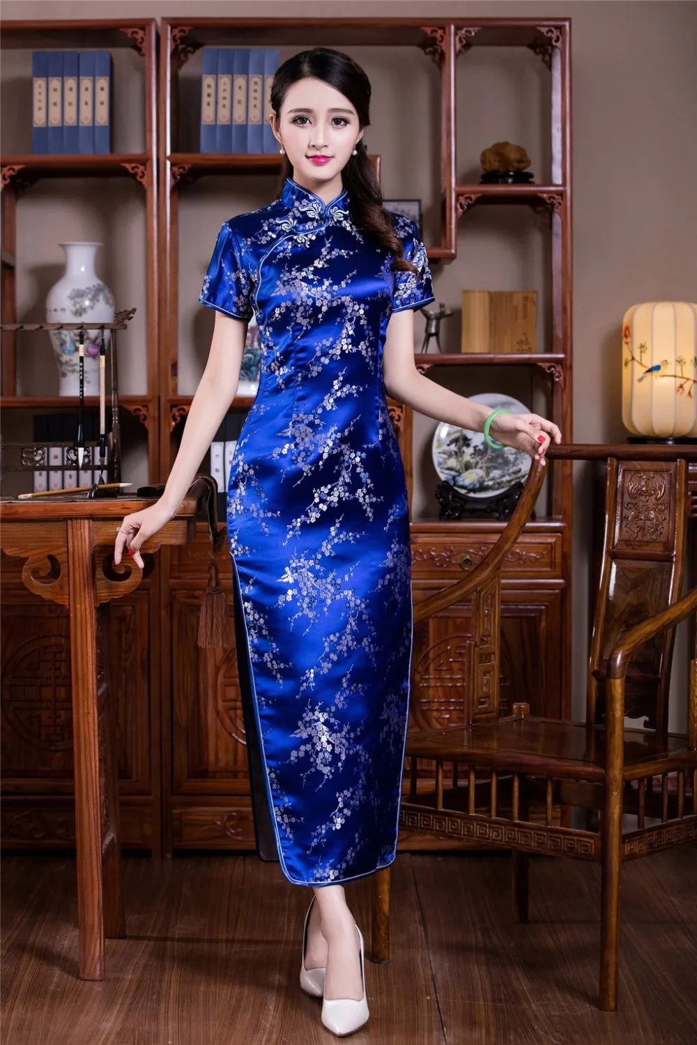 

Shanghai Story Chinese Cheongsam Dress Long Floral Qipao Dress Vintage For Women National Trend Dress 3 Color