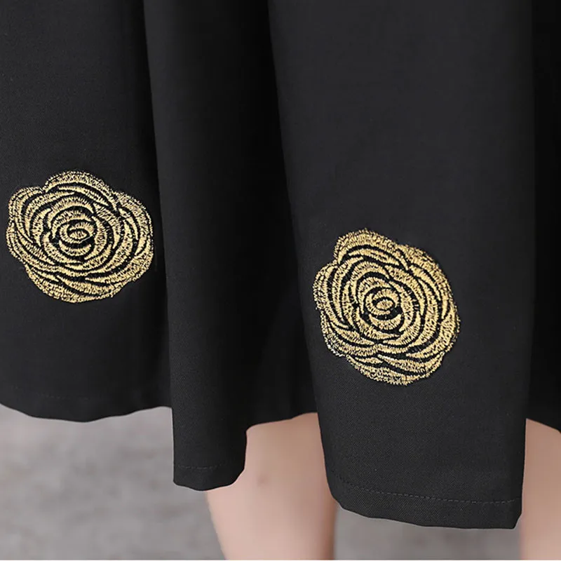 

2018 New Medium Long Knit Dress Female Round Neck Seven Sleeve Embroidery Autumn Winter Bottoming Knit Dress 3XL LQ309