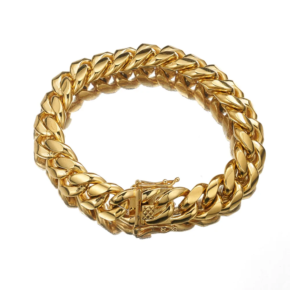 14mm Cool Heavy Dragon Lock Clap Gold Tone Miami Cuban Link Chain Stainless Steel Necklace Or Bracelet For Mens Jewelry 7-40inch | Украшения