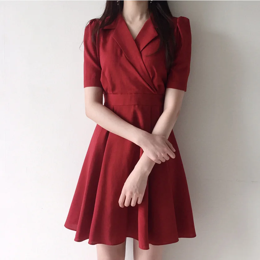 Wine Red Новое поступление, однотонное винтажное мини платье Хепберн с фигурным вырезом, высокая талия, модные платья винно-красного цвета, шикарное ретро платье, Vestido Femenino D95207 - Цвет: Wine Red