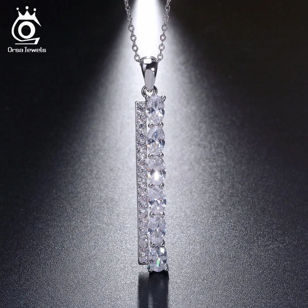 ORSA JEWELS, высокое качество, Женское Ожерелье из настоящего 925 пробы, серебряное ожерелье и подвеска, AAA CZ ожерелье s с 45 см цепочкой, Женские Ювелирные изделия SN62