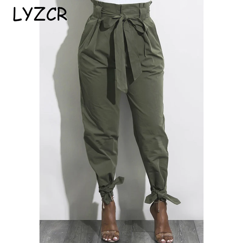 Брюки LYZCR женские свободные с высокой талией поясом|Брюки| |