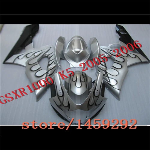 

For A GSXR 1000 K5 2005 2006 ABS Fairing Kits GSXR1000 K5 05 06 - Silver white Flame - Black BBF