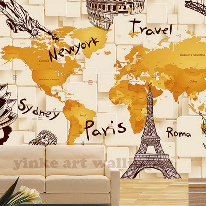 Пользовательские Настенные обои оригинальность карта мира покрытие стен