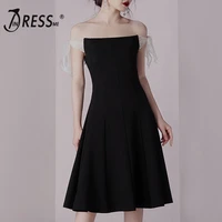 indressme 2019 new fashion style black off the shoulder mesh slash bow tie party midi dress a line sexy club wholesale ins