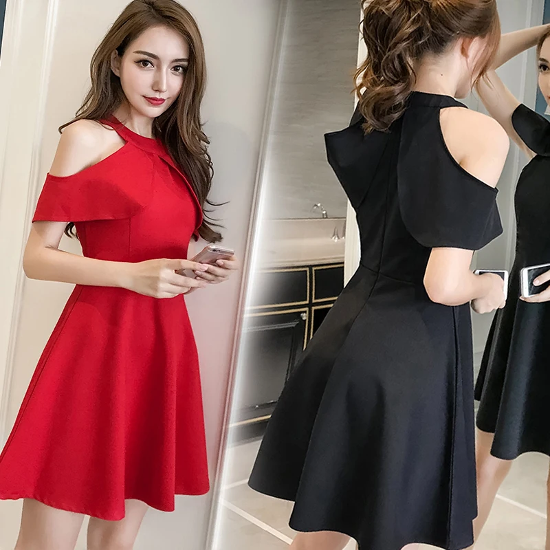 

Spring Summer Party Dress 2019 Women Sexy Mini Dresses Elegant Dress printing Brand strapless cascading ruffle black red